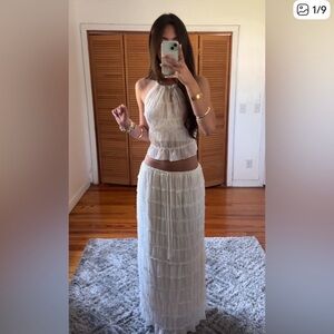 Elegant ruched Cream Halter Top and Skirt Set *as seen on Alix earle! Brand new!